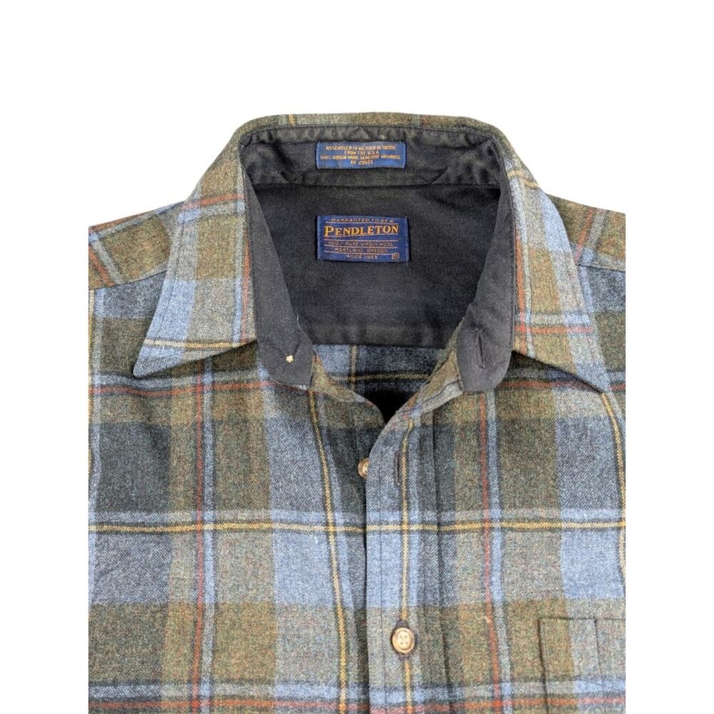Pendleton Men's M 100% Virgin Wool Plaid Elbow Patch Trail Button Shirt EUC - Picture 4 of 11